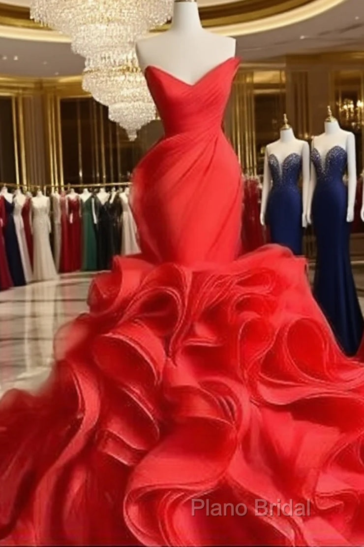 Wedding Dresses Long Train Organza Tiered Skirt Ruffled Plus Size Formal Prom Gown