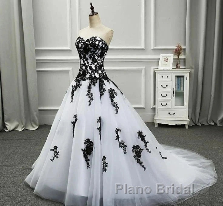 Weitese Formal WomenS Dresses Strapless Beautiful White And Black Long Formal Prom Dresses Ball Gown Wedding Dresses Formal Prom Clothing