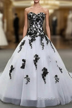 Weitese Formal WomenS Dresses Strapless Beautiful White And Black Long Formal Prom Dresses Ball Gown Wedding Dresses Formal Prom Clothing