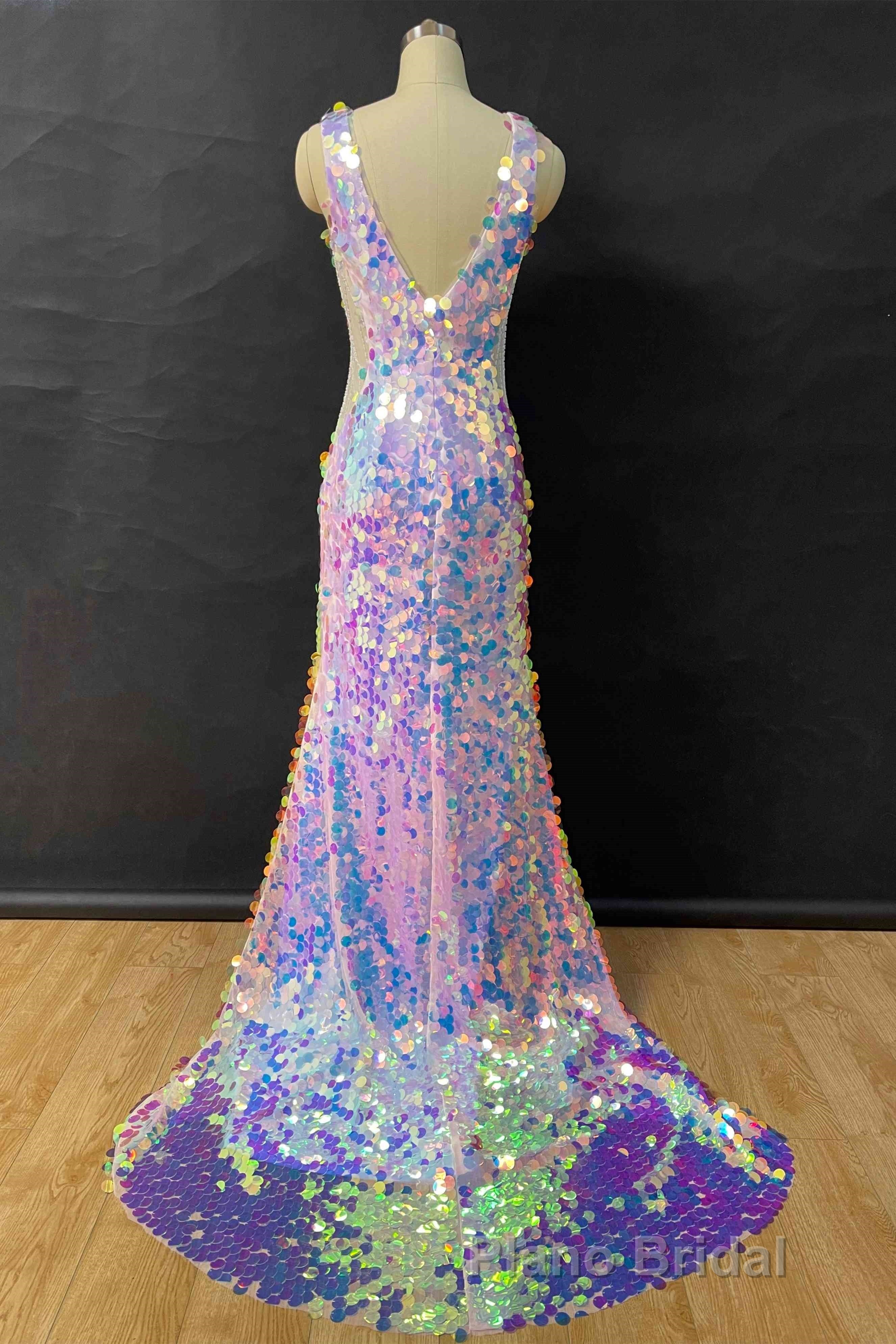 Mermaid V-Neck Sequined Long Formal Prom Dresses Secondary image