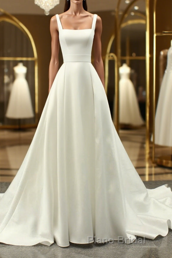 White A lien satin long Formal Prom dress , white long bridesmaid dress Main image