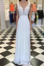 White A-line chiffon lace long Formal Prom dress, white bridesmaid dress