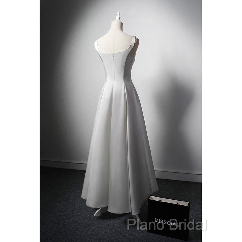 White A Line Satin Formal Prom Dresses French Style Formal Dresses