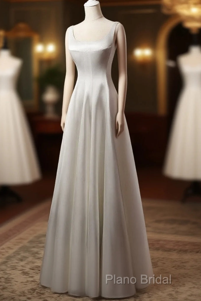 White A Line Satin Formal Prom Dresses French Style Formal Dresses Main image