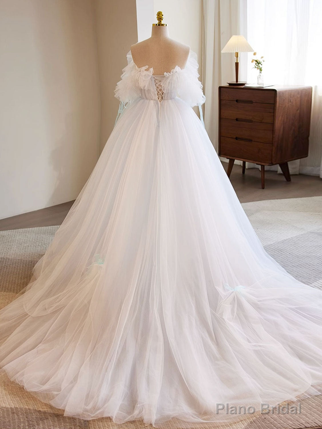 White A-Line Tulle Long Prom Dress, White Formal Dress Secondary image