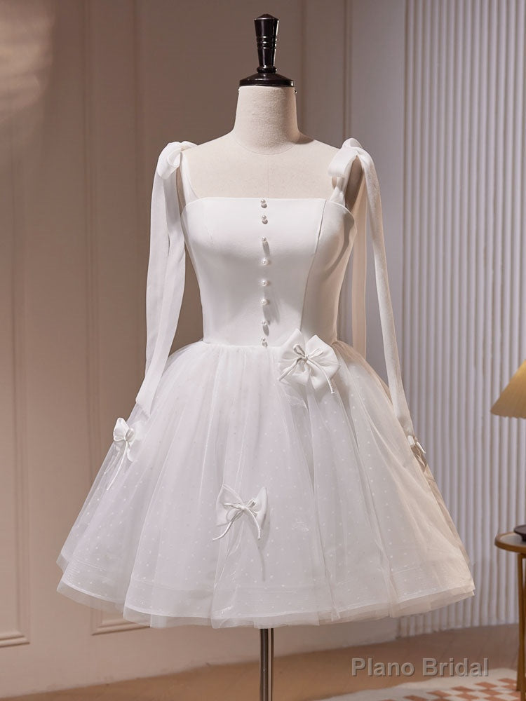 White A-Line Tulle Short Prom Dress, Cute White Homecoming Dress Secondary image
