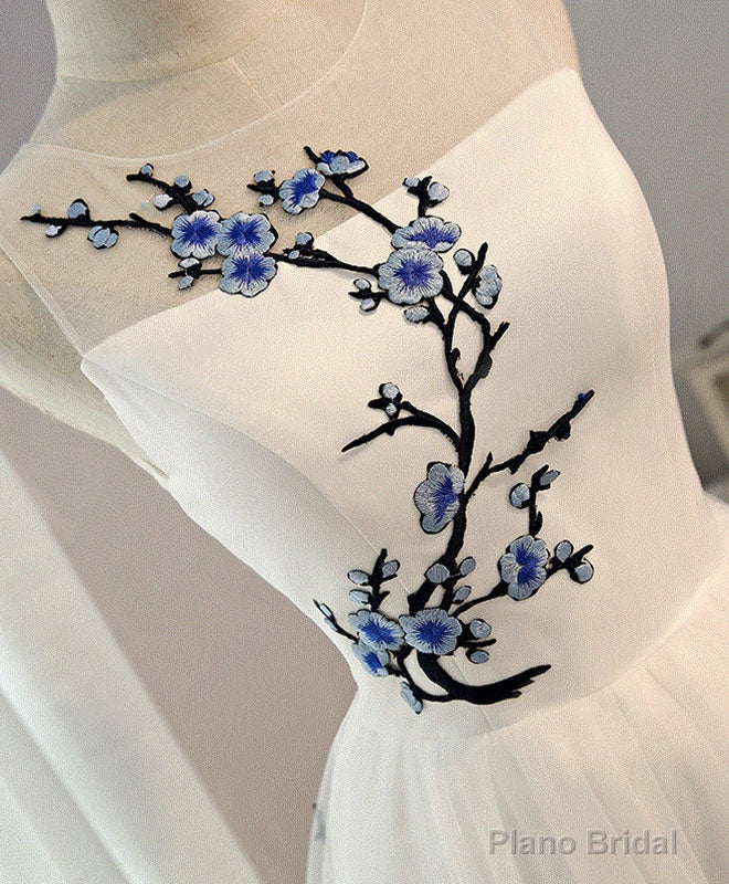 White A-Line Tulle Short Prom Dress, White Evening Dress Secondary image