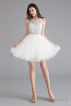 A-Line Tulle Sleeveless Beading Homecoming Dresses