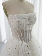 White A-Line Tulle Star Short Formal Prom Dresses, White Cute Homecoming Dresses