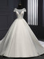 White Ball Gown Satin Cap Sleeve With Beading Wedding Dress