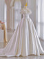 White Ball Gown Satin Off the Shoulder Flower Wedding Dress