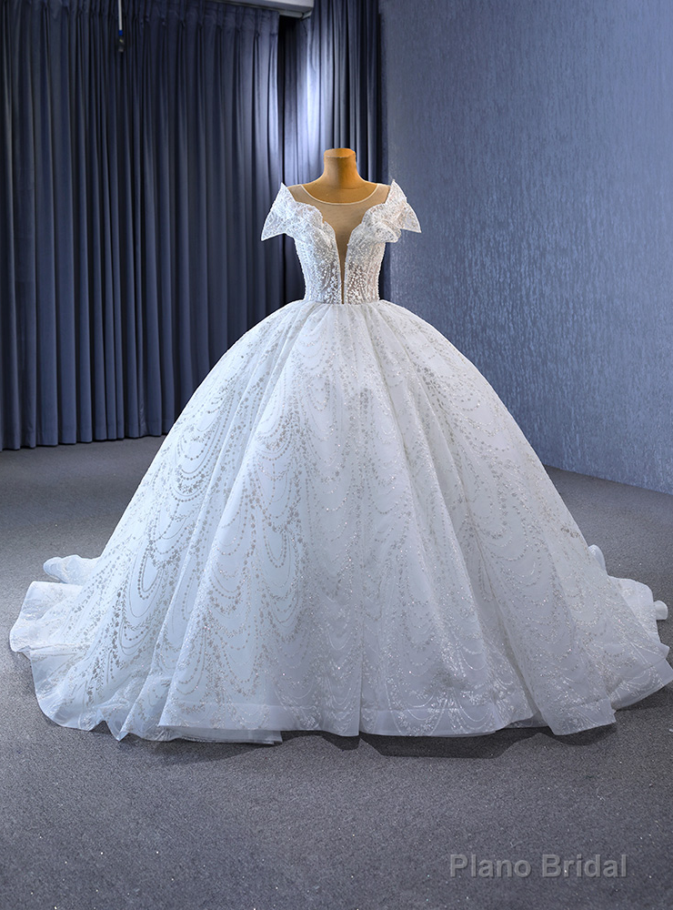 White Ball Gown Sequins Beading Wedding Dress Main image