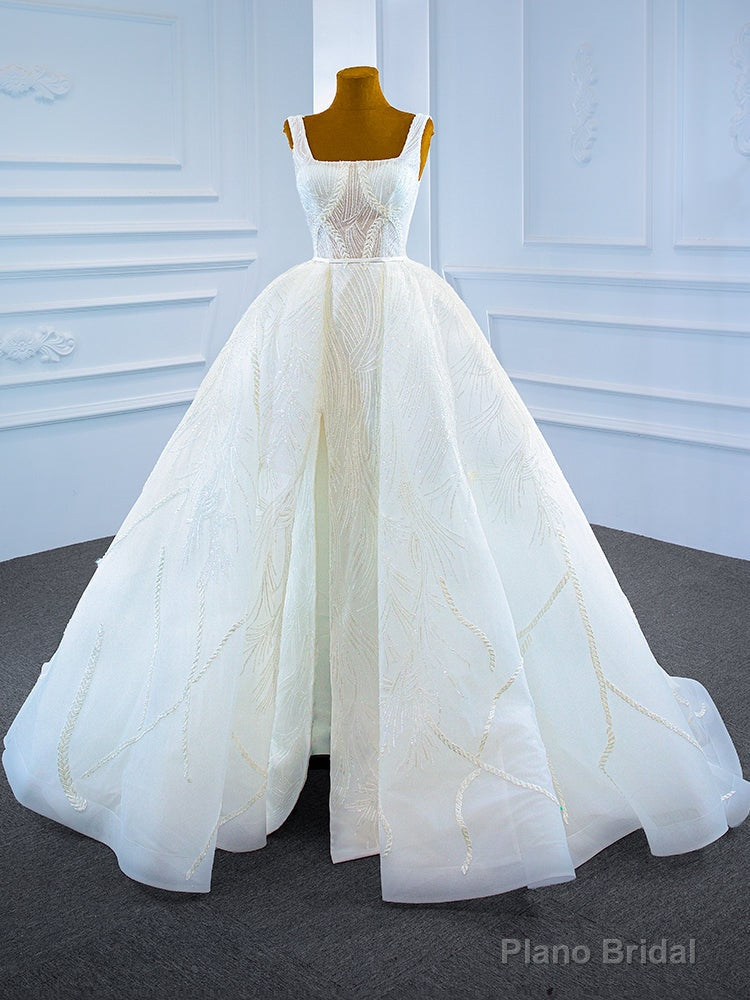 White Ball Gown Sequins Straps Beading Wedding Dress Main image