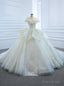 White Ball Gown Tulle Sequins Appliques Off the Shoulder Wedding Dress