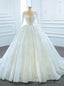 White Ball Gown Tulle Seuqins Long Sleeve Wedding Dress