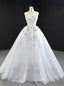 White Ball Gown Tulle Strapless Beading Sequins Prom Dress