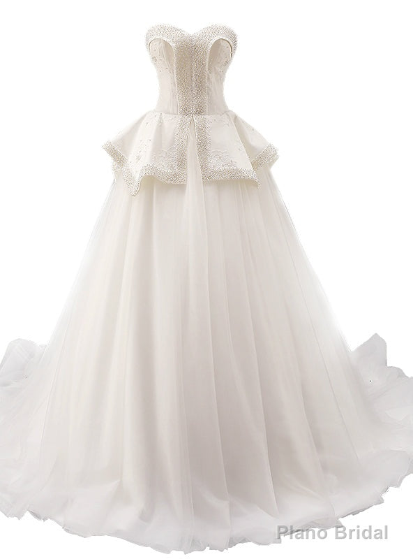 White Ball Gown Tulle Sweetheart Neck With Beading Wedding Dress Main image
