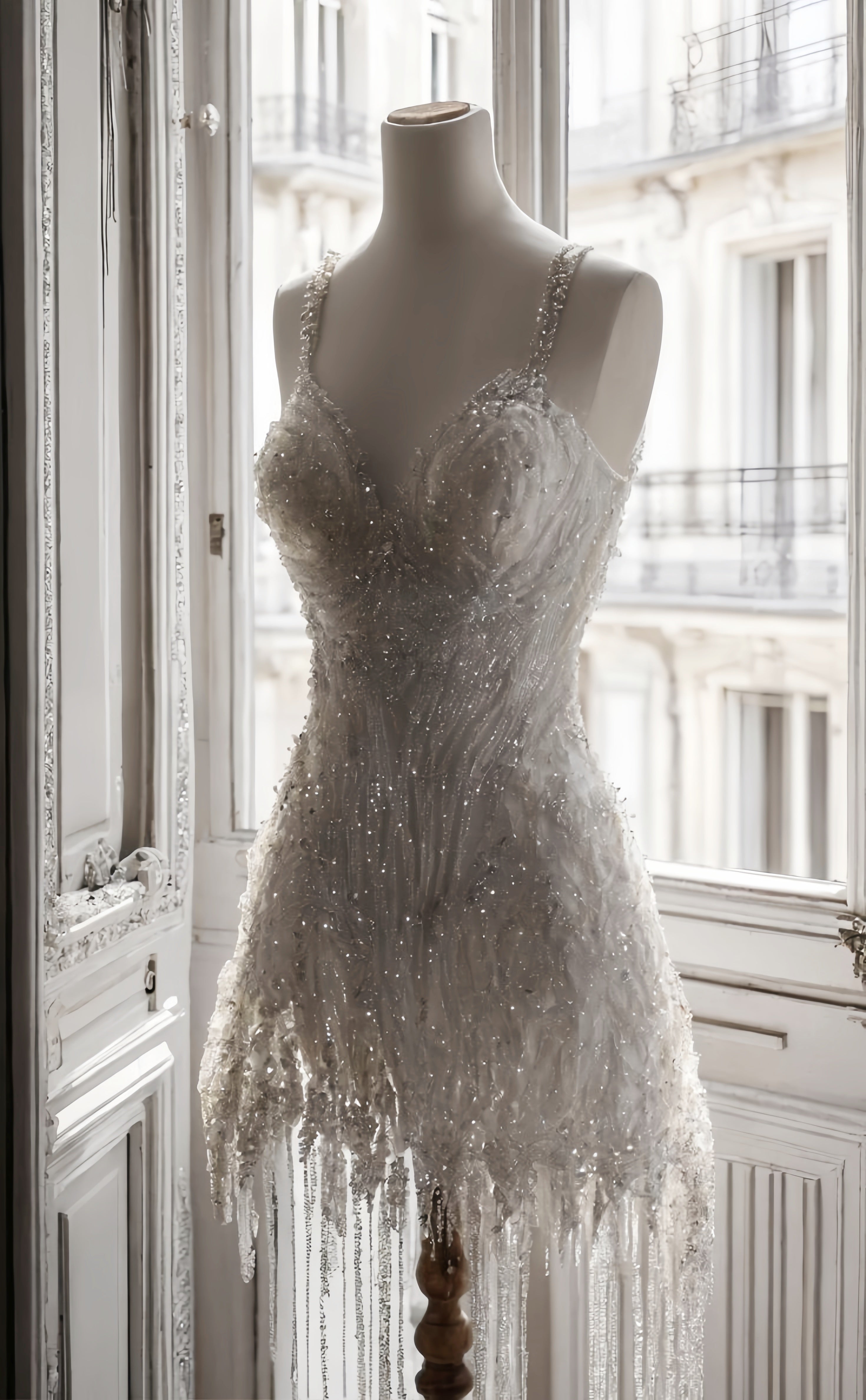 White Beaded Short Formal Prom Dresses,