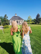 White Blue Floral A-Line Formal Prom Dresses Long Formal Evening Gown