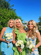 White Blue Floral A-Line Formal Prom Dresses Long Formal Evening Gown