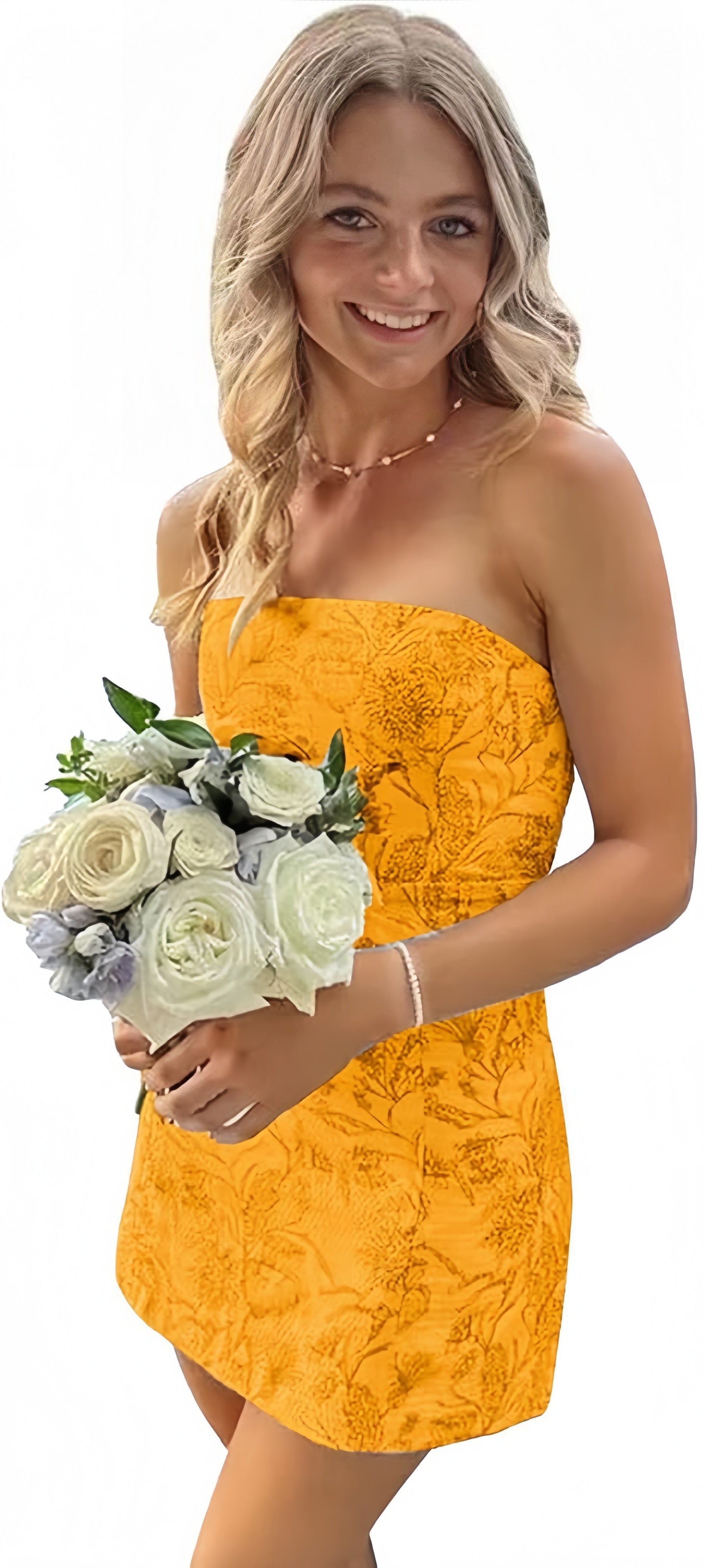 White Blue Floral Homecoming Dresses Strapless Short Formal Prom Dresses,