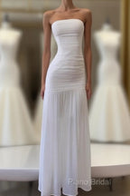 White Bodycon Dresses Strapless Chiffon Long Formal Prom Dresses Simple Formal Dresses