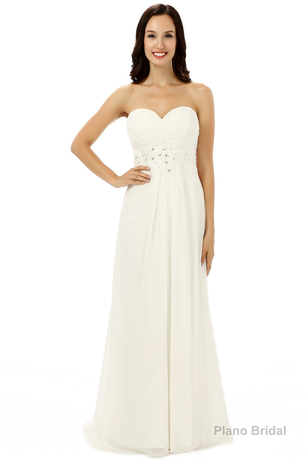 White Chiffon Sweetheart With Pleats Beading Bridesmaid Dresses Main image