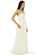 White Chiffon Sweetheart With Pleats Beading Bridesmaid Dresses