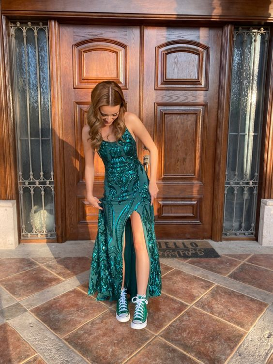 Green Slit Formal Prom Dresses Long Formal Evening Dresses Secondary image