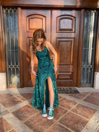 Green Slit Formal Prom Dresses Long Formal Evening Dresses
