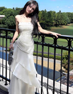 White Enchanted Formal Prom Dresses For Party&Birthday&Graduation-Ruffled Layered Fairytale Formal Dresses