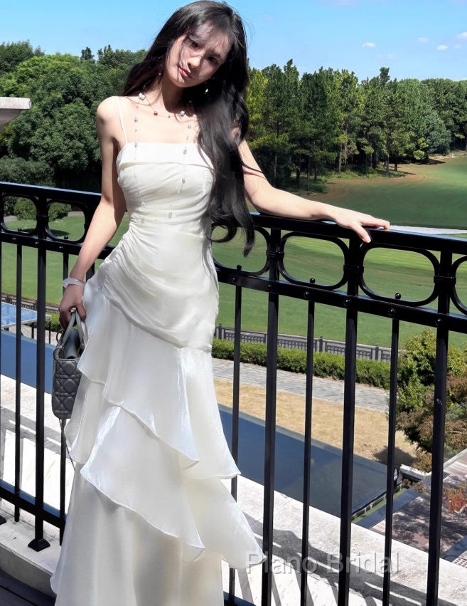 White Enchanted Formal Prom Dresses For Party&Birthday&Graduation-Ruffled Layered Fairytale Formal Dresses