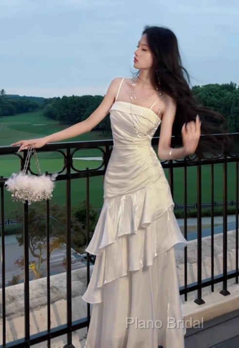 White Enchanted Formal Prom Dresses For Party&Birthday&Graduation-Ruffled Layered Fairytale Formal Dresses