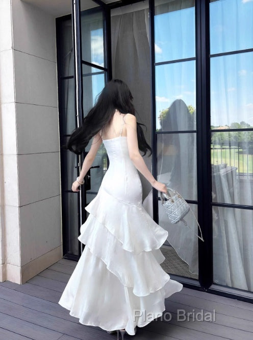 White Enchanted Formal Prom Dresses For Party&Birthday&Graduation-Ruffled Layered Fairytale Formal Dresses