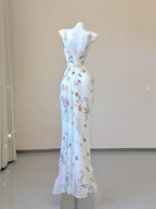 White Floral Elegant Sweet Sophisticated Long Chiffon Ball Gown Formal Evening Dresses Party Dresses