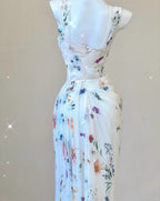 White Floral Elegant Sweet Sophisticated Long Chiffon Ball Gown Formal Evening Dresses Party Dresses