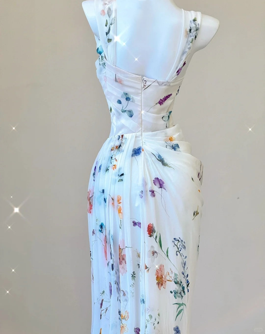 White Floral Elegant Sweet Sophisticated Long Chiffon Ball Gown Formal Evening Dresses Party Dresses