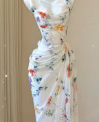 White Floral Elegant Sweet Sophisticated Long Chiffon Ball Gown Formal Evening Dresses Party Dresses