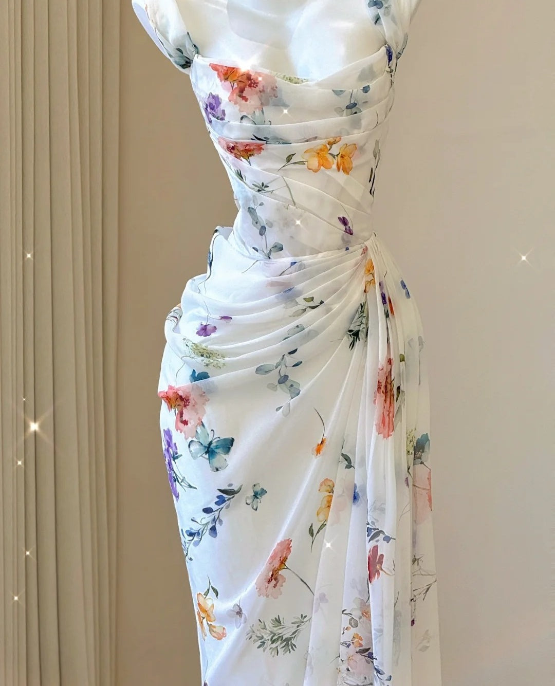 White Floral Elegant Sweet Sophisticated Long Chiffon Ball Gown Formal Evening Dresses Party Dresses