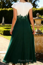 White Green A Line V Neck Appliqued Mother Of The Bride Dress
