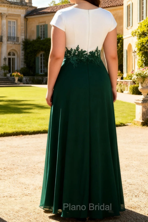 White Green A Line V Neck Appliqued Mother Of The Bride Dresses
