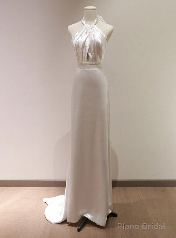 White Halter Backless Wedding Dress Main image