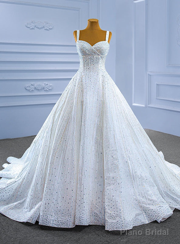 White Heavy Beading Straps Luxury Wedding Dress Main image