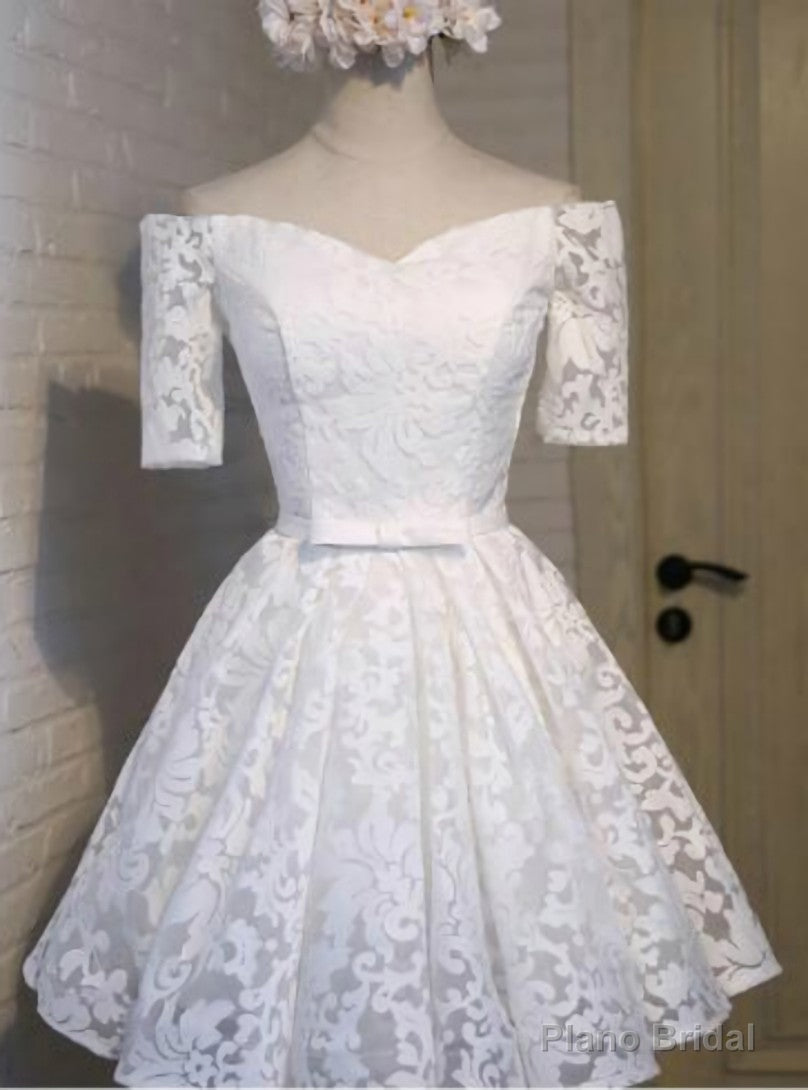 White Lace Short Sleeve Homecoming Dress Main image