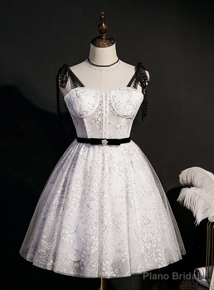 White Lace Straps Homecoming Dress