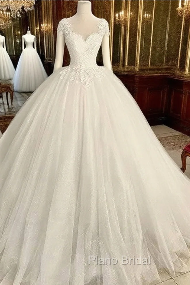 White Lace Tulle Long Formal Prom Dresses, White Lace Wedding Dresses Main image