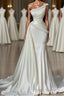 White Long Mermaid One Shoulder Satin Beads Formal Prom Dresses