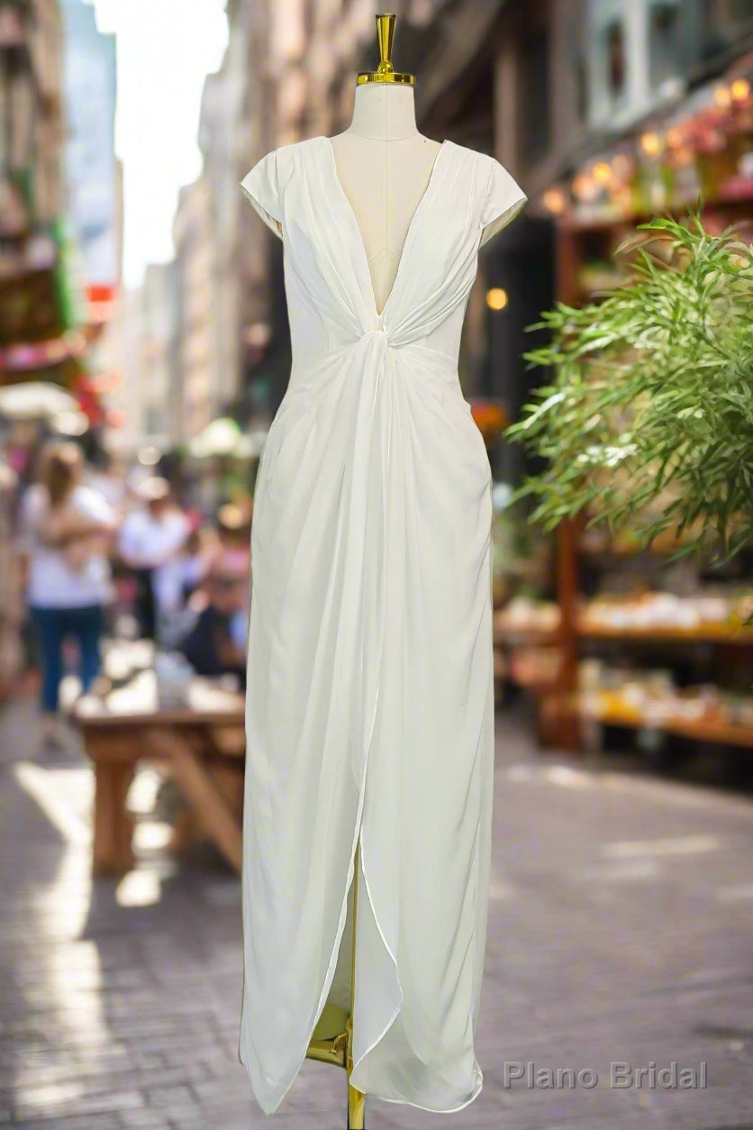 White Long Prom Dresses Unique Deep V Chiffon Evening Dresses Main image