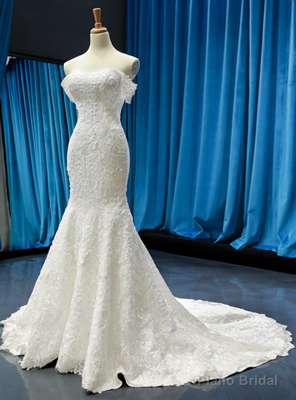 White Memaid Tulle Lace Appliques Off the Shoulder Wedding Dress Main image