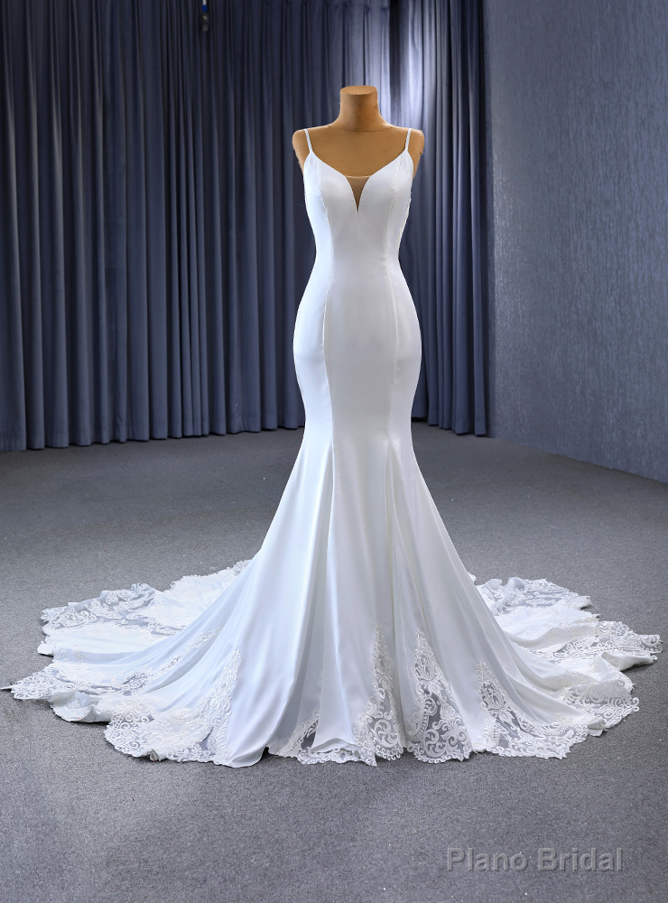 White Mermaid Lace Spaghetti Straps Wedding Dress Main image